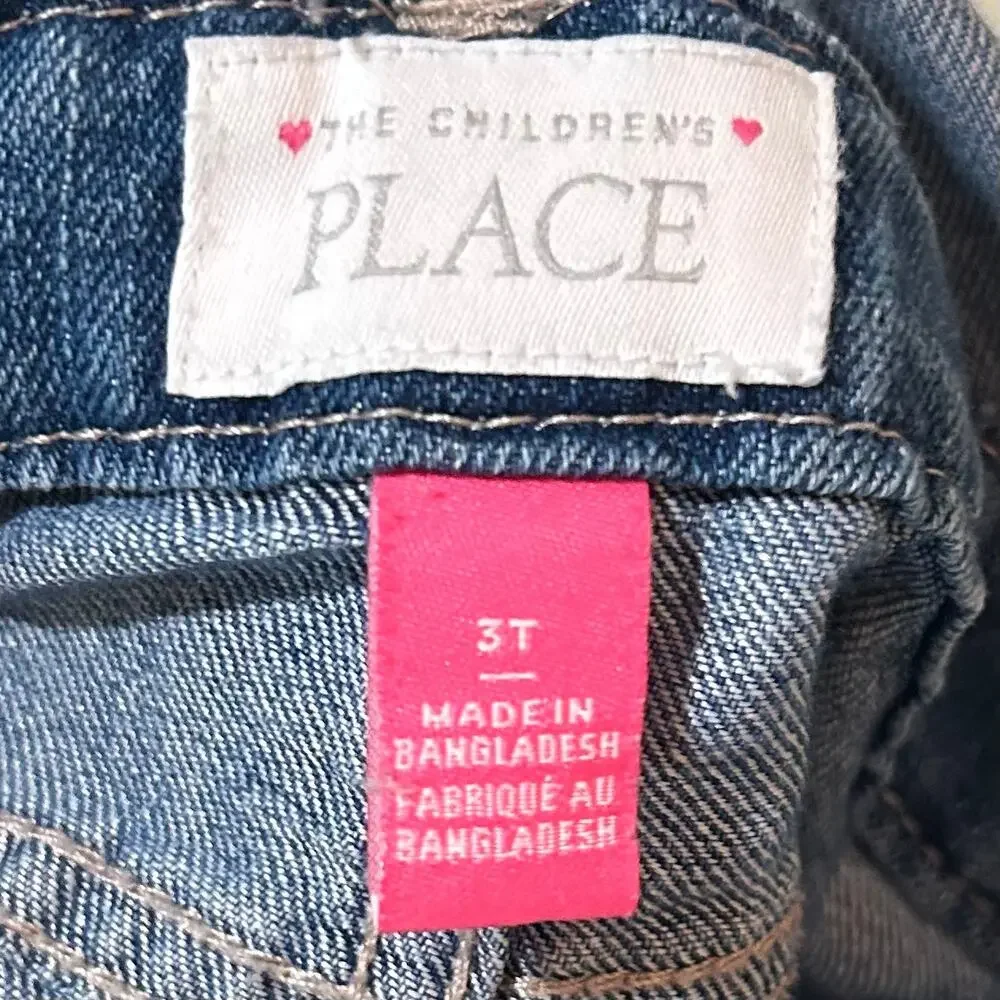 Children's Place Denim Shortalls Size 3T Embroidered Watermelon Overalls Shorts
